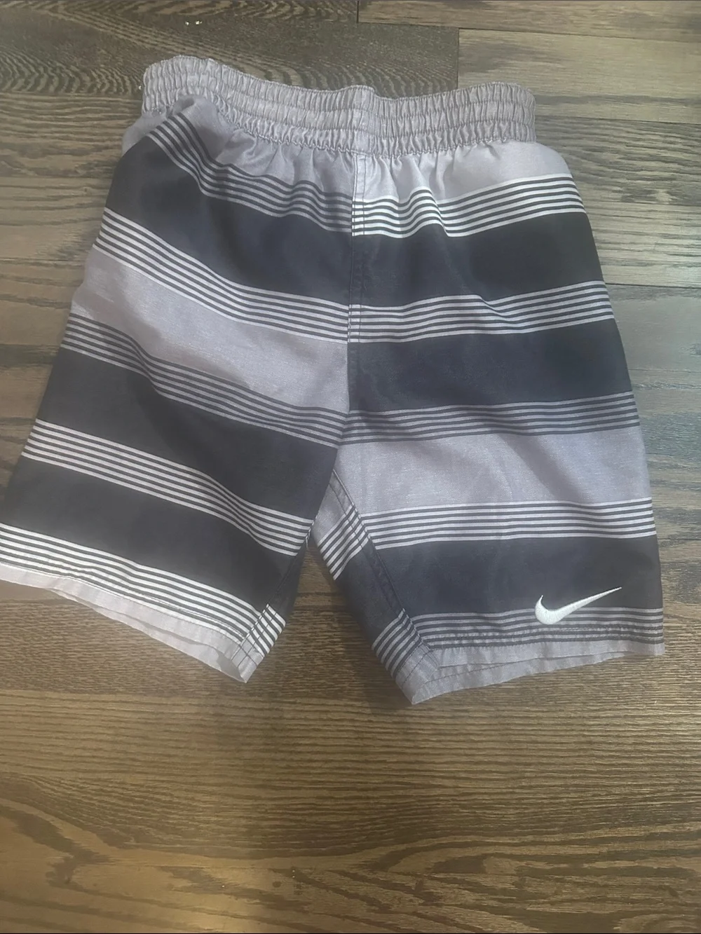 Nike Black and Gray Striped Swim Shorts